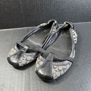 Coach Verra Signature C Monogram Ballet Flats Black Grey Patent Leather 6M